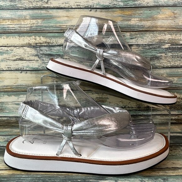 27 Edit Naturalizer Sandals Womens 7M Silver Leather Thongs Slip On Flat Casual - Picture 1 of 10